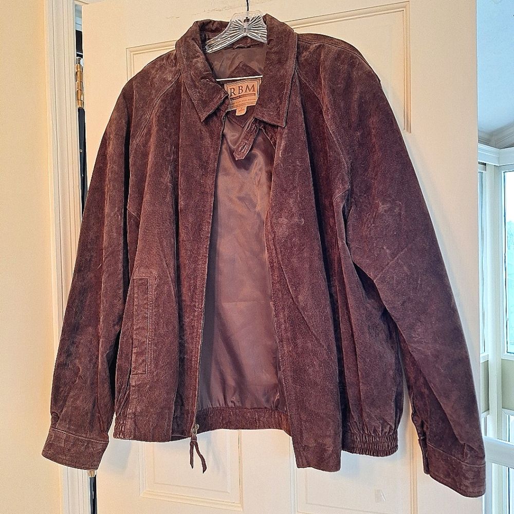 Vintage Y2k Genuine Leather Suede Bomber Jacket Men's Xl Rbm Outdoor Collection